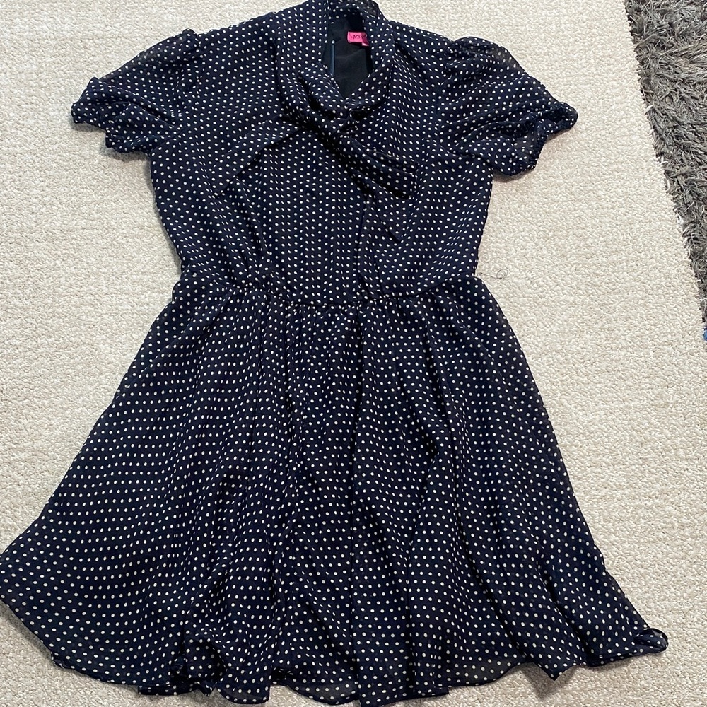 Betsey Johnson Black Polka Dot Tie-Neck Mini Dress Size 10 - Picture 13 of 15